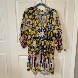 Alexis Kasi Abstract Puff Sleeve Fit and Flare Mini Dress in Citrine Medium